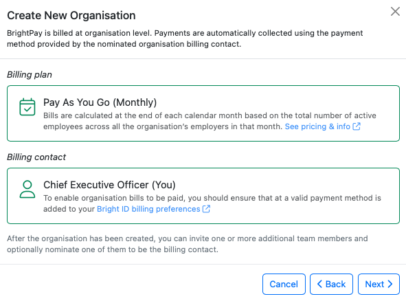 Creating An Organisation - BrightPay Documentation
